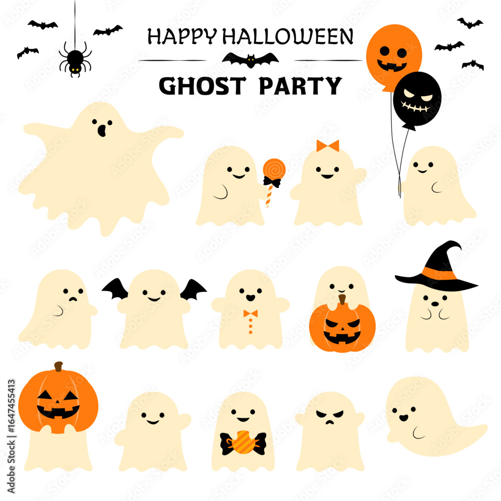 Fototapeta premium ハロウィンのかわいい手描きお化けイラストセット