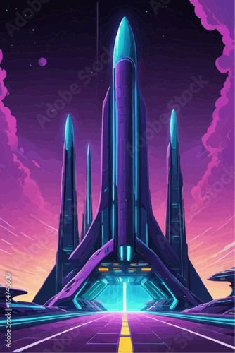 space rocket in the city