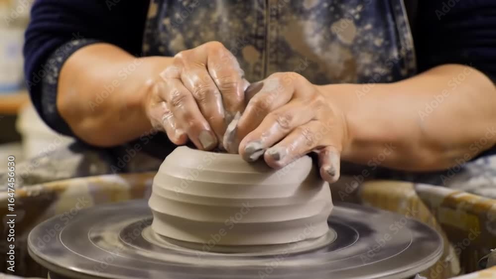 Hands shaping clay on pottery wheel Hands shaping clay on pottery wheel