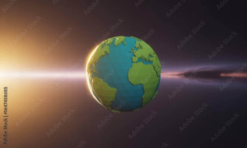 Fototapeta premium Low-poly stylized Earth in space, with a soft light source