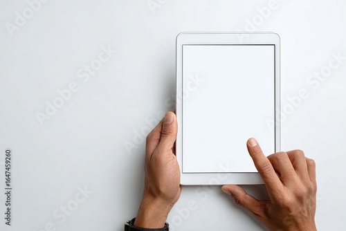 Hands holding a white tablet