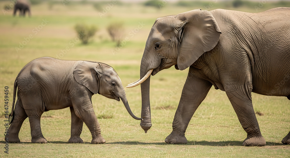 Fototapeta premium baby and mother elephant in jungle