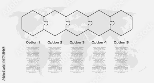 Five steps line infographic, puzzle diagram