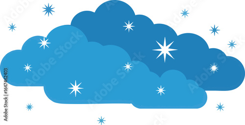 Blue clouds with snowflakes, winter weather graphic.