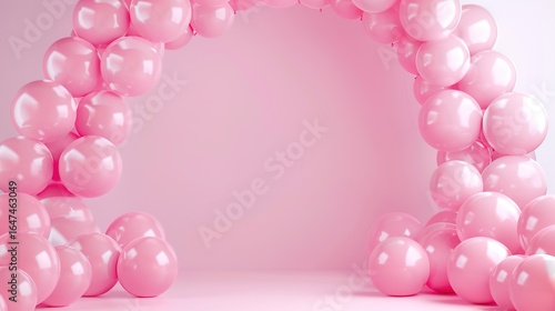 Festive Backgrounds with Pink Balloon Arches: Vibrant Displays of Blush, Fuchsia, and Pastel Pink Balloons Curved into Elegant Arches, Adorned with Ribbons and Confetti, Perfect for Birthday Parties