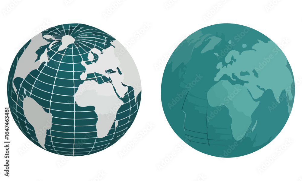 Fototapeta premium Colorful Globe World Map Collection 3D and Flat Earth Spheres for Design & Education