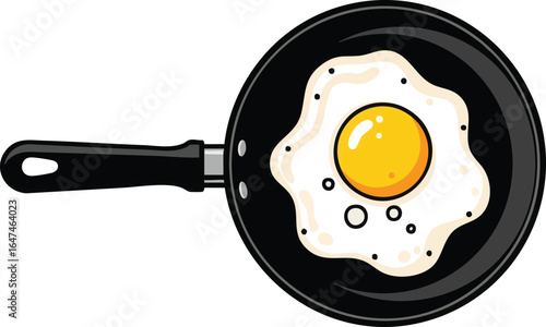 A perfectly fried egg sunny-side up in a black skillet.