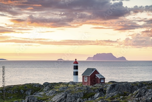 Lyngstuva lighthouse, evening mood, Lyngen, Lyngenfjord, Troms og Finnmark, Norway