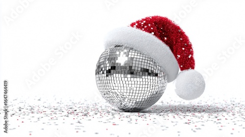 Shiny Silver Disco Ball Santa Hat Standing Festive Decoration Photo