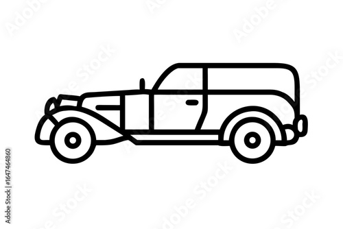 Antique 1920s Automobile Silhouette with Spoked Wheels on White Background 1920s car antique car
