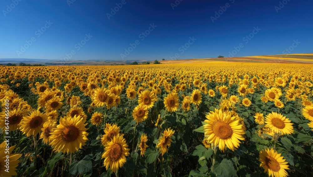 Fototapeta premium Sunflowers field under a vibrant blue sky (1)