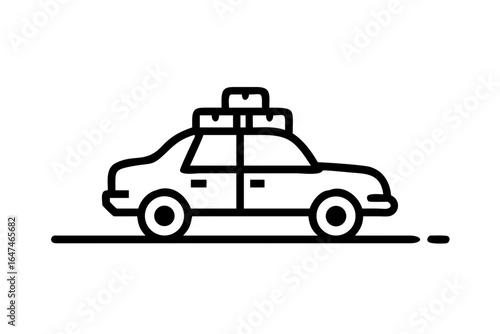 Silhouette of a classic 1960s car packed with luggage for a road trip adventure vintage car travel