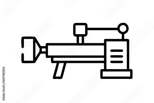 Silhouette of a vintage industrial lathe machine with intricate details on a white background retro