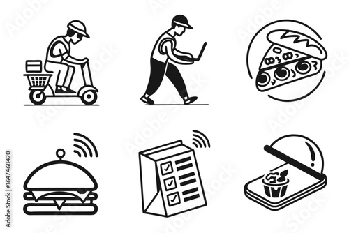 Food delivery icons isolated on white