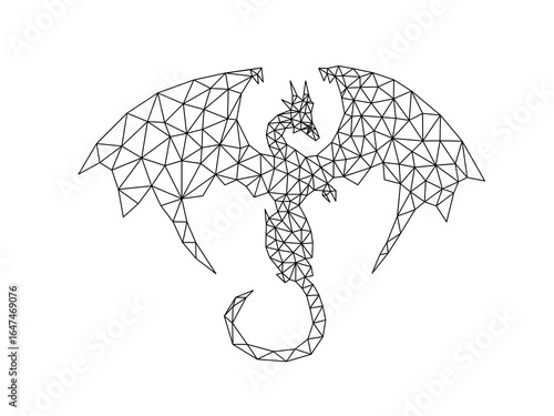 Polygon Low Poly of Flying Dragon design template