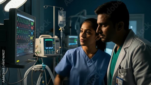 Focused Medical Professionals Monitor Patient Vitals in a Dynamic Hospital ICU.
