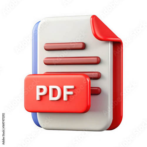 3d pdf document icon isolated on transparent background