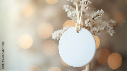 Elegant ceramic ornament mockup with soft bokeh background for personalized design