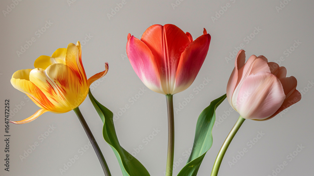 Fototapeta premium Três tulipas vibrantes