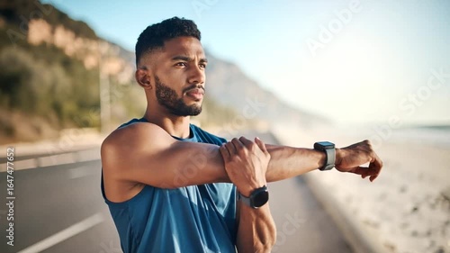 Man stretching outdoors