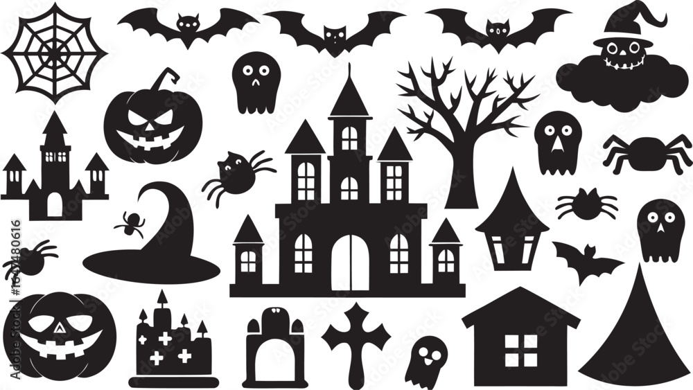Fototapeta premium Halloween Silhouette Vector Set Featuring Spooky Elements for Festive Designs