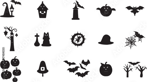 Halloween Silhouette Collection: A bewitching assortment of Halloween silhouettes featuring iconic imagery for your festive creations, evoking the eerie charm of All Hallows' Eve.