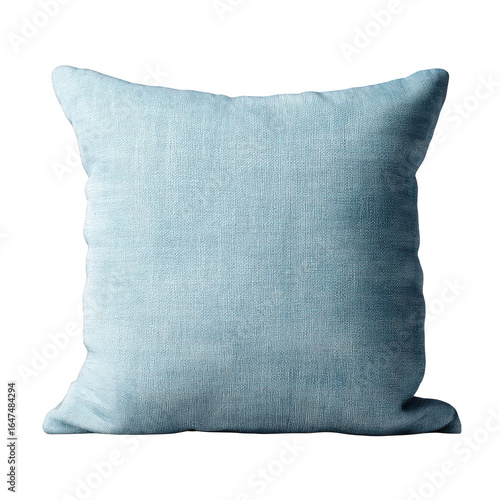 Light blue fabric cushion pillow isolated on transparent background