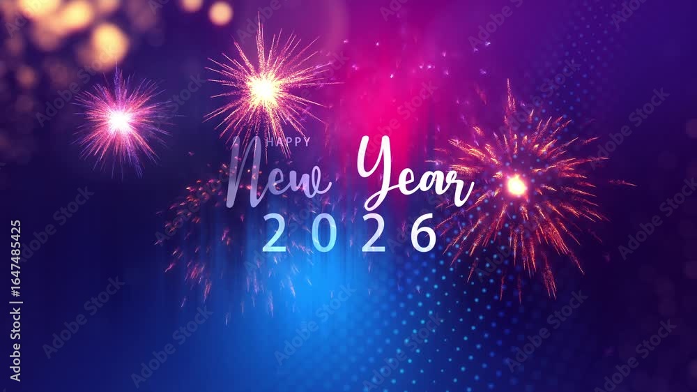 Happy New Year 2026 glow neon text animation flashing glitch effect ...