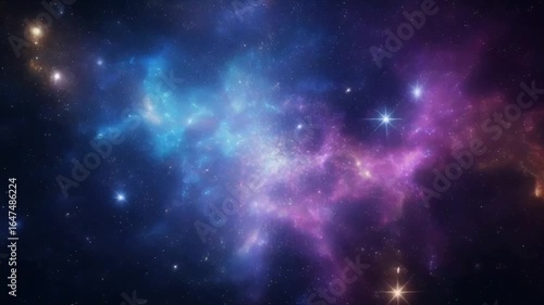 A breathtaking view of a celestial nebula with shimmering stars, showcasing the vast and colorful beauty of the cosmos.