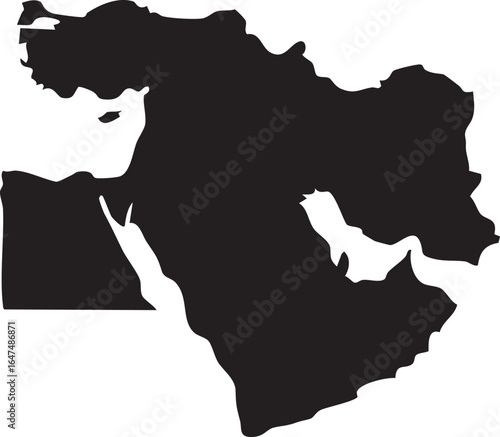 Vector Map Silhouette of the Middle East and Egypt