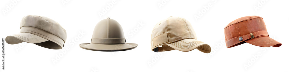 Fototapeta premium Variety of Hats Collection on White Background: Fashion and Style