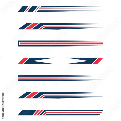 Collection of modern sport racing stripe graphics. Vector decal designs for car, boat, and auto decoration.