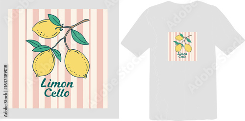 "Limon Cello" Cute Lemon Branch with Striped Background