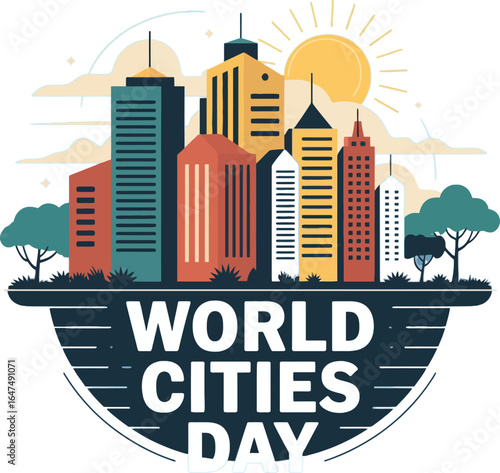 World Cities Day Celebration with a Vibrant Cityscape and Sun