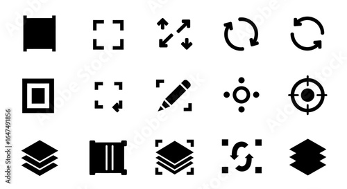 Collection of Black and White Interface and Editing Icons Set