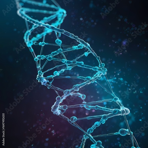 Biotechnology Concept with Glowing DNA Helix and Molecular Structures