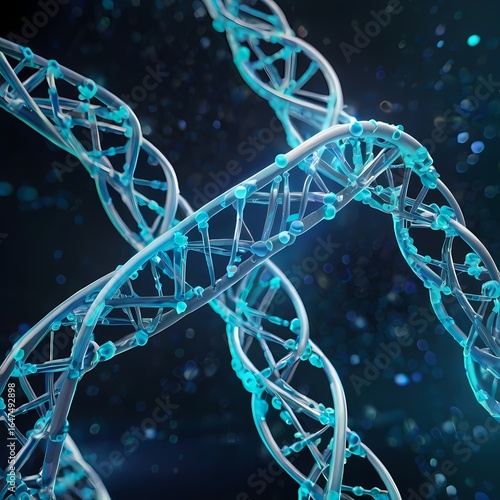 Biotechnology Concept with Glowing DNA Helix and Molecular Structures
