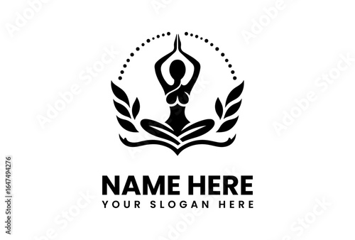 Free Download Elegant Yoga Pose Silhouette with Leafy Embellishments and Dotted Arch. - GFXLoad