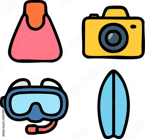 Summer Vacation Activities Icons Set.