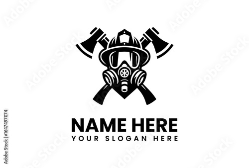 Firefighters Helmet Axe and Gas Mask Emblem with Bold Typography 1.