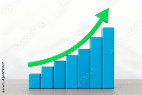 Upward trending blue bar graph with a vibrant green arrow indicating significant growth and success Free Download Upward trending blue bar graph with a vibrant green arrow indicating significant growth and success - GFXLoad