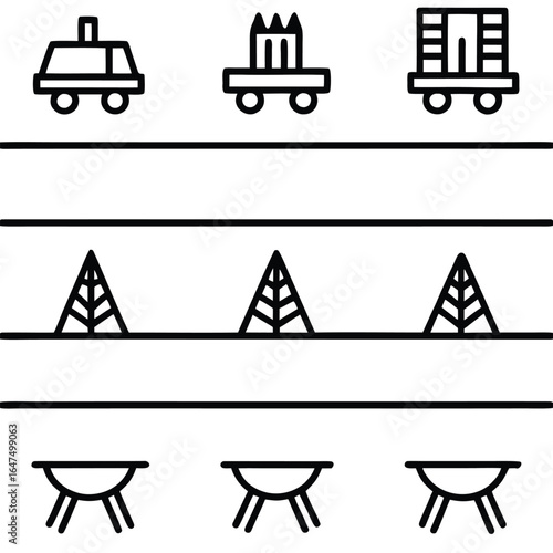Visual Symbols Representing Transportation Agriculture and Recreation Activities