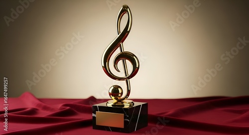 Minimalist music award trophy shaped like a musical note, made of polished gold