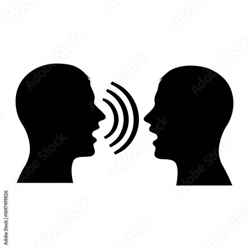 Communication skills conversation speech talking speaking dialogue discussion people heads sound waves