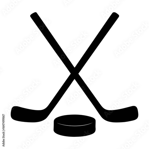 Hockey sticks and puck vector illustration for ice hockey sports equipment and game graphics design needs