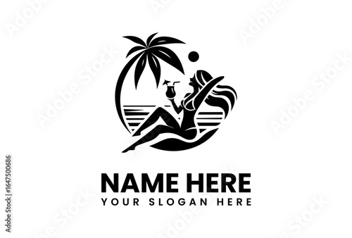 Relaxing Beach Scene Logo Featuring a Woman.