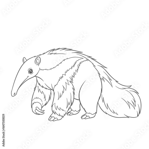 Majestic Anteater in Profile: A detailed outline of a captivating anteater is presented, highlighting its distinctive features with a touch of elegance, bringing a sense of the wild.