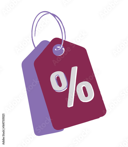 Vector art of a single price tag with a percentage symbol, isolated on white background, perfect for advertising sales and discounts in retail environments and online marketing campaigns