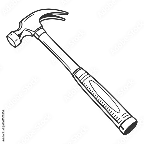 Classic claw hammer tool illustration with a black outline on a white background