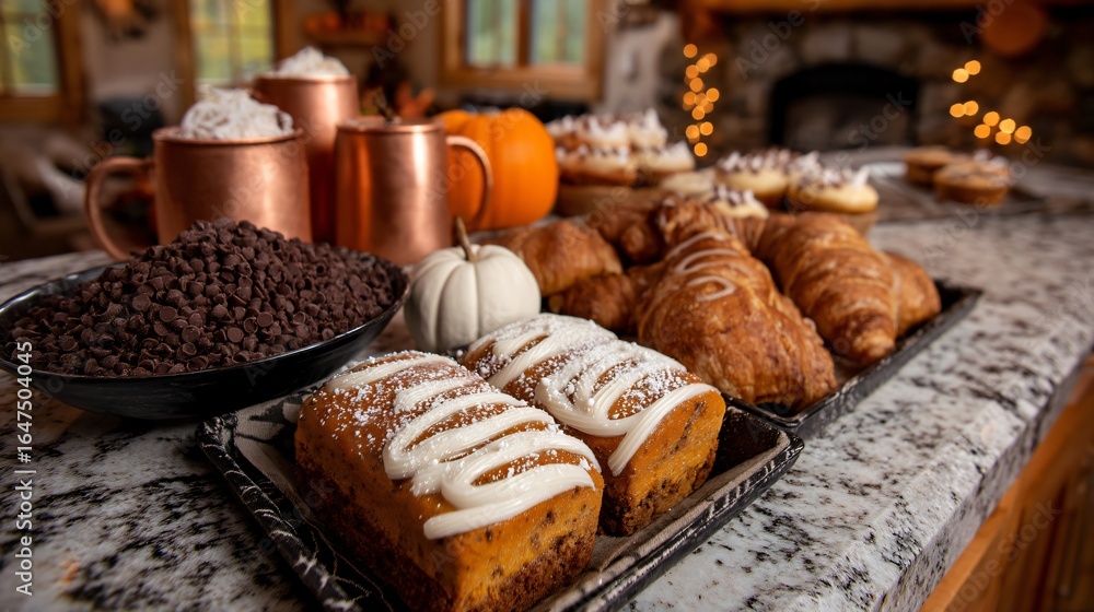 Obraz premium kitchen counter filled with Halloween-themed baked goods, cozy home environment